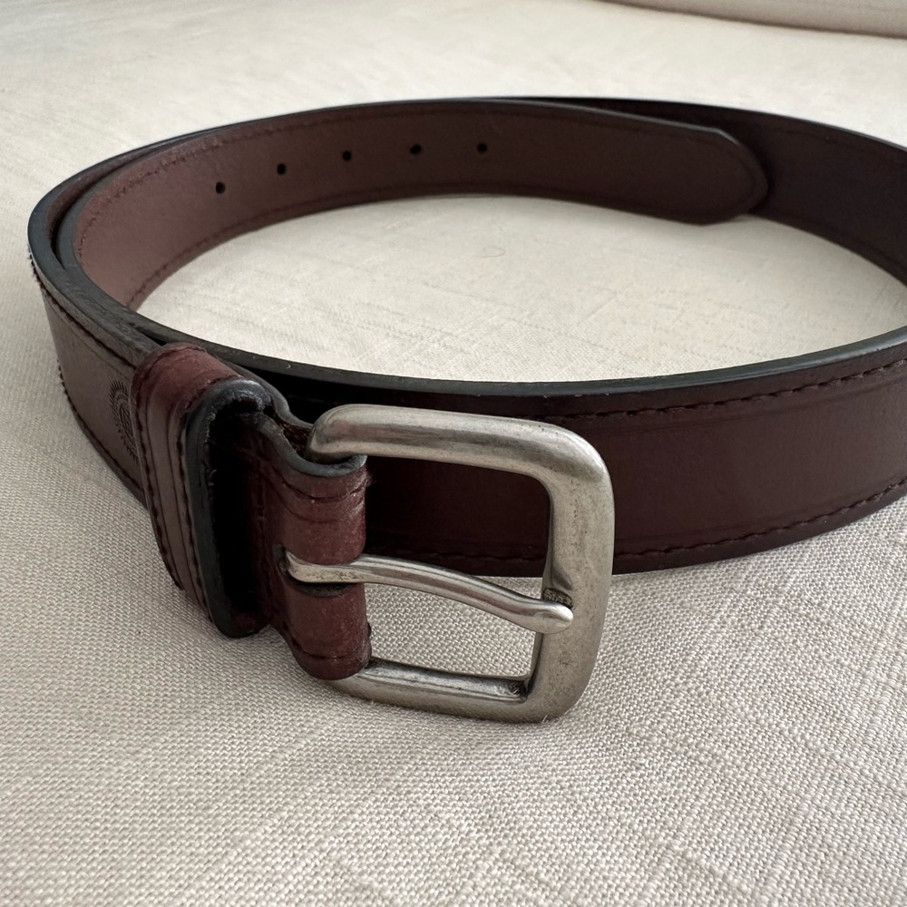 Men's Brown Bonded Leather Dress Belt Solid Brass Buckle Size 38
